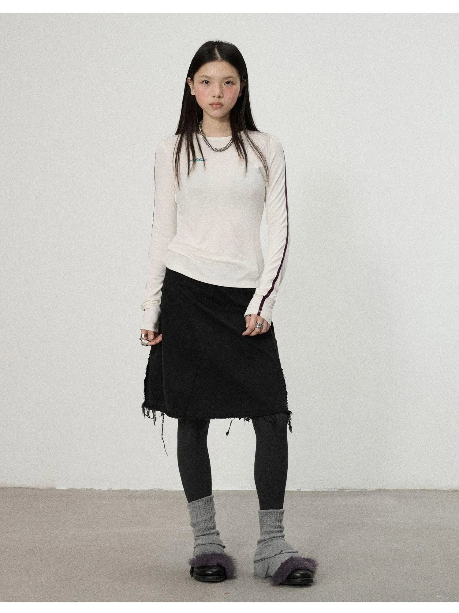 Striped Velvet Ribbed Long Sleeve Top