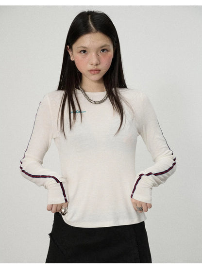 Striped Velvet Ribbed Long Sleeve Top