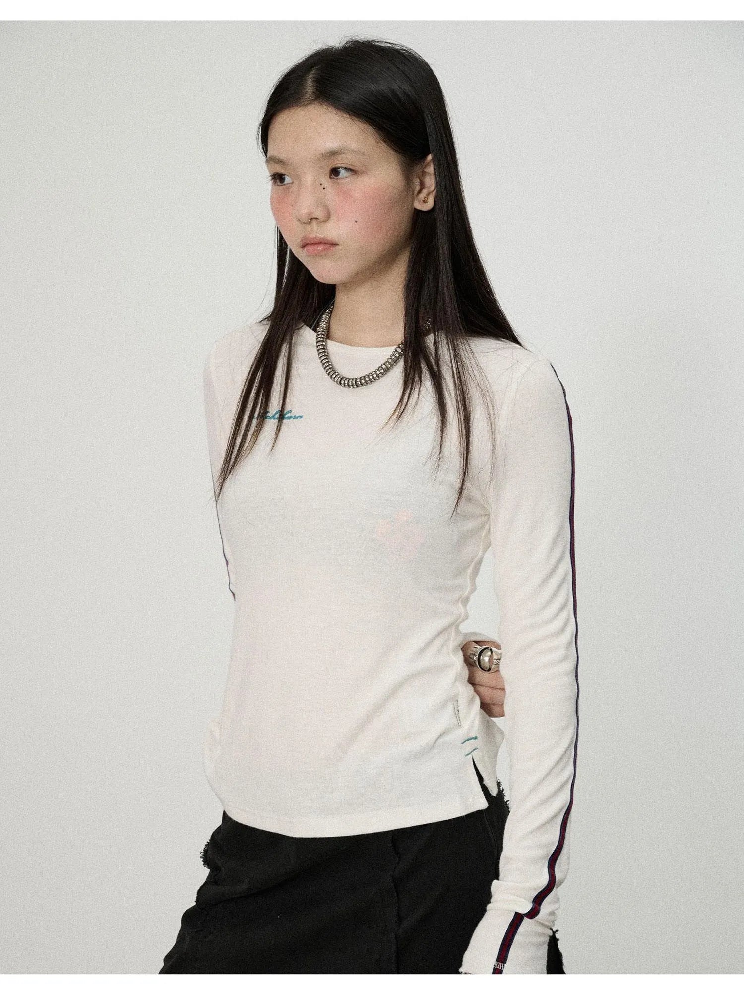 Striped Velvet Ribbed Long Sleeve Top