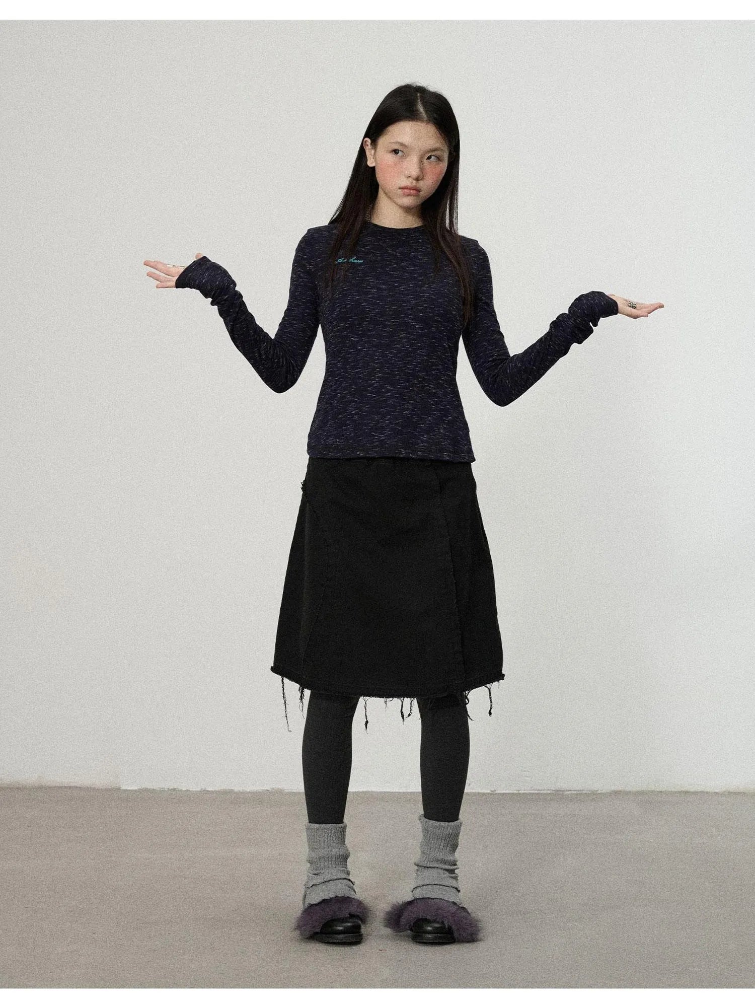 Striped Velvet Ribbed Long Sleeve Top