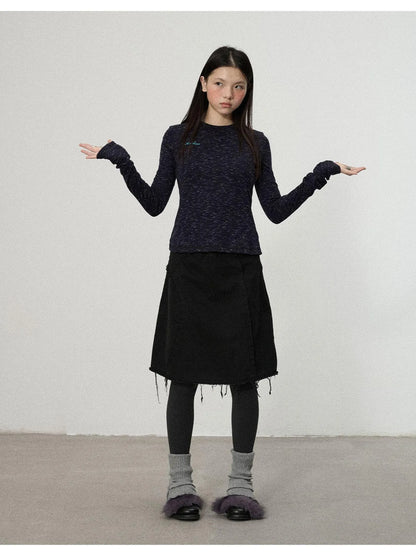 Striped Velvet Ribbed Long Sleeve Top