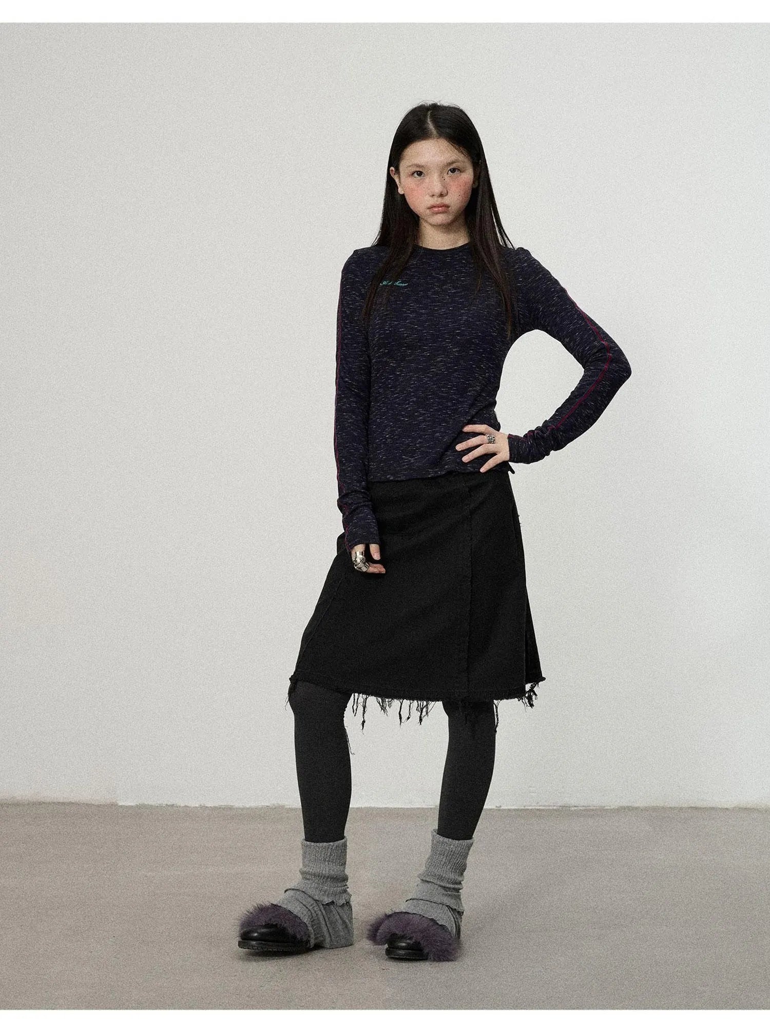 Striped Velvet Ribbed Long Sleeve Top