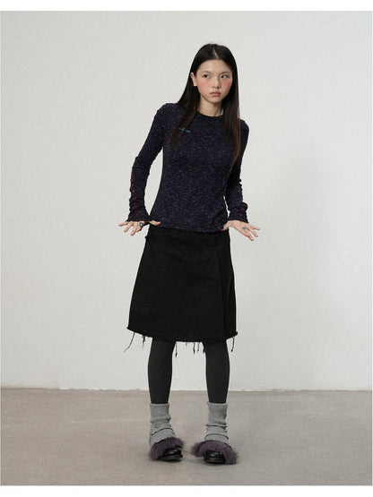 Striped Velvet Ribbed Long Sleeve Top