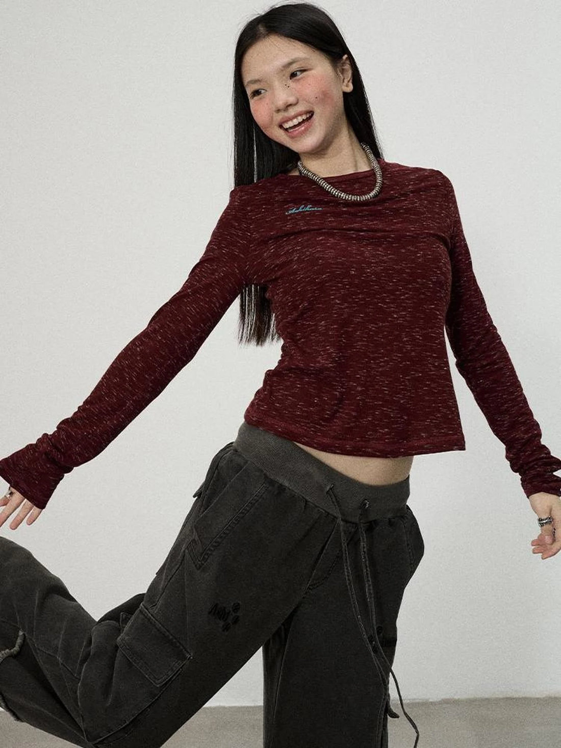 Striped Velvet Ribbed Long Sleeve Top