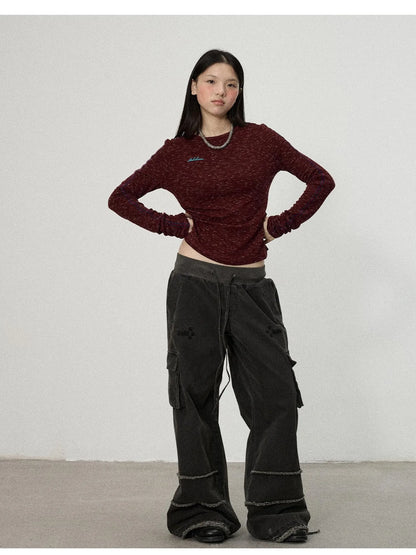 Striped Velvet Ribbed Long Sleeve Top