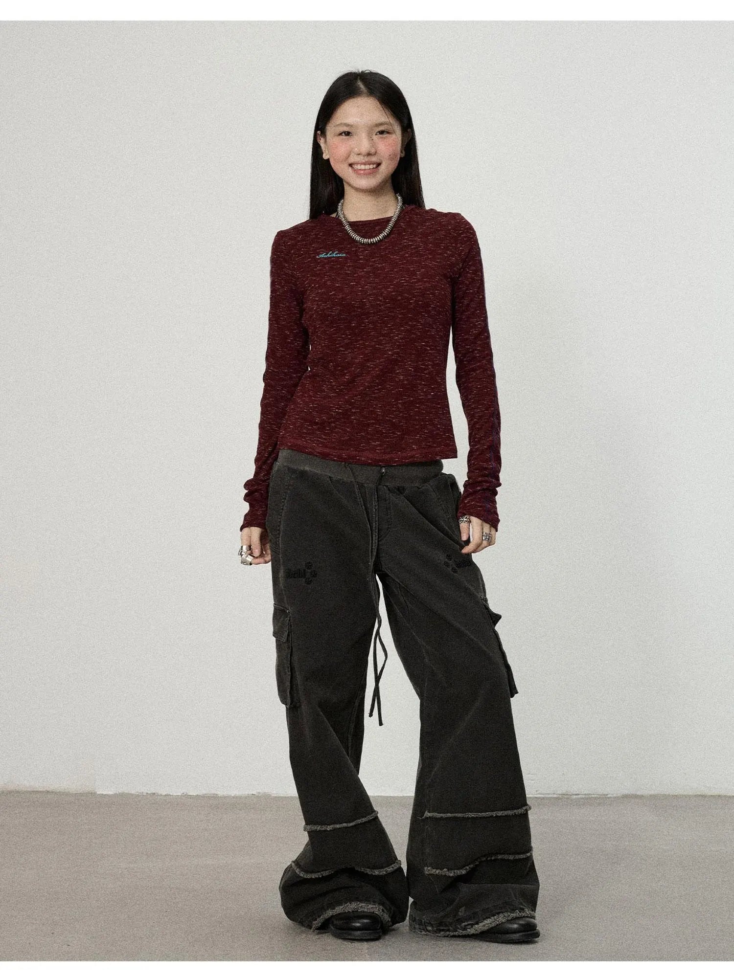 Striped Velvet Ribbed Long Sleeve Top