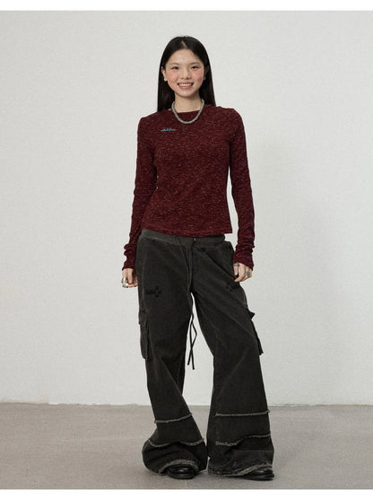 Striped Velvet Ribbed Long Sleeve Top
