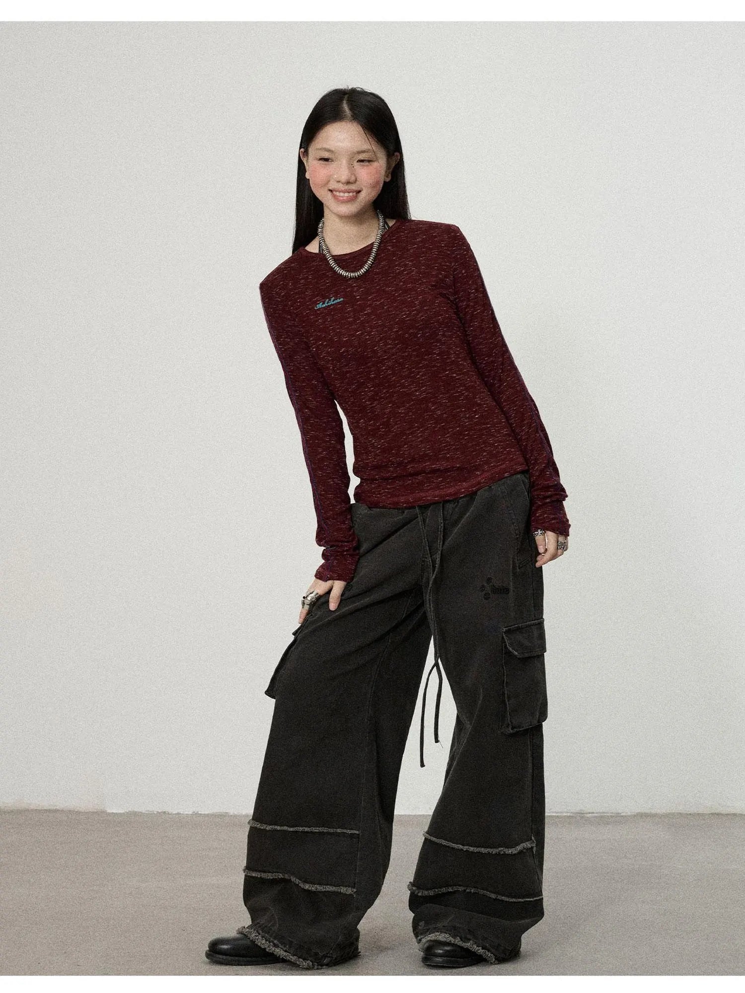 Striped Velvet Ribbed Long Sleeve Top