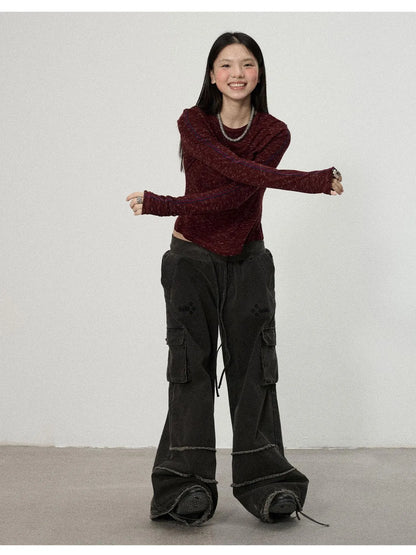 Striped Velvet Ribbed Long Sleeve Top