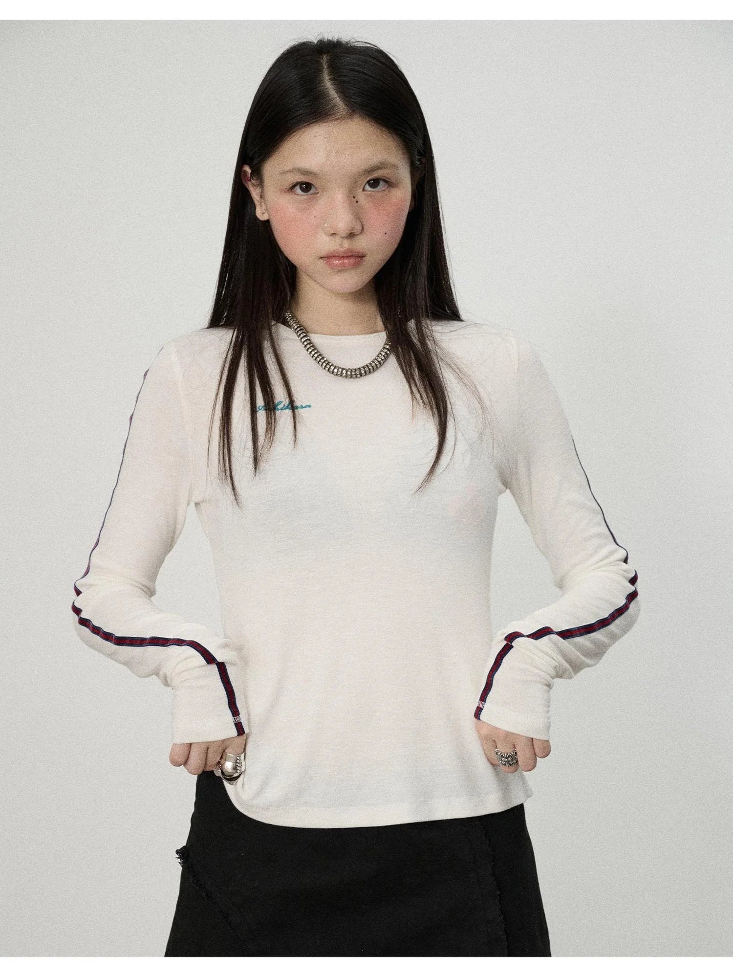 Striped Velvet Ribbed Long Sleeve V-neck Top