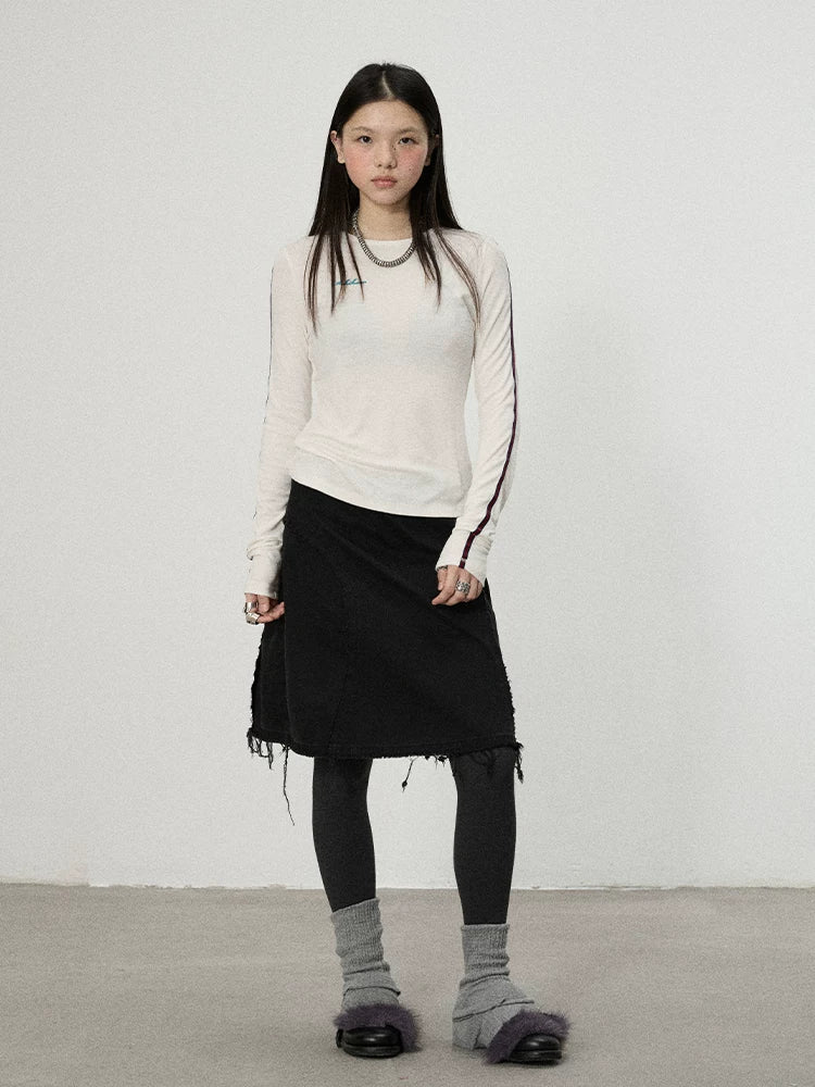 Achihara Striped Velvet Ribbed Long Sleeve V-neck Top-2