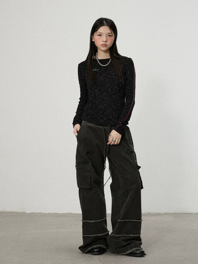 Achihara Striped Velvet Ribbed Long Sleeve V-neck Top-3
