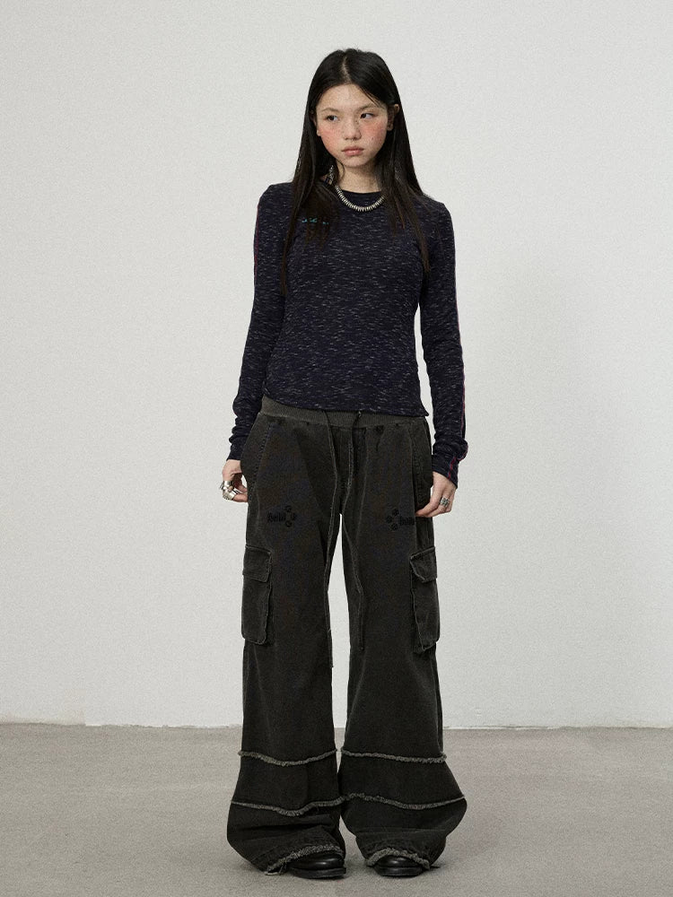 Achihara Striped Velvet Ribbed Long Sleeve V-neck Top-4