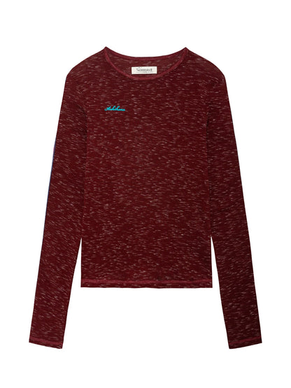 Striped Velvet Ribbed Long Sleeve V-neck Top