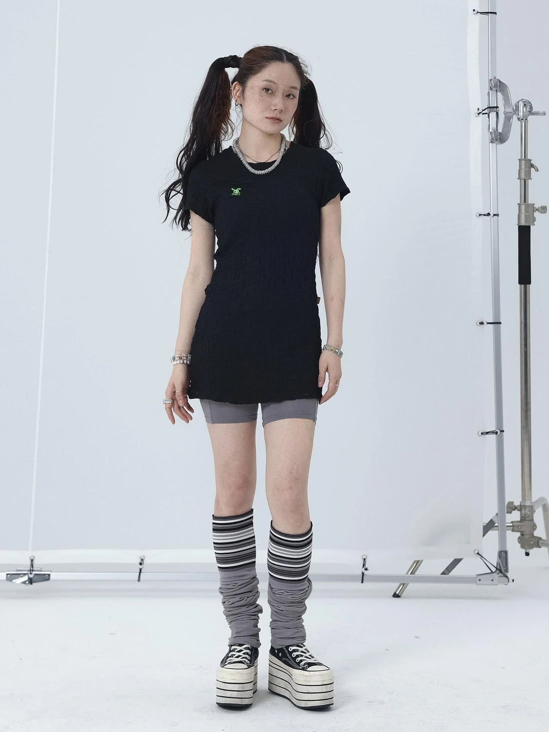 Summer Black Cropped Bubble Sleeve T-shirt Round Neck Top