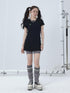 Achihara Summer Black Cropped Bubble Sleeve T-shirt Round Neck Top