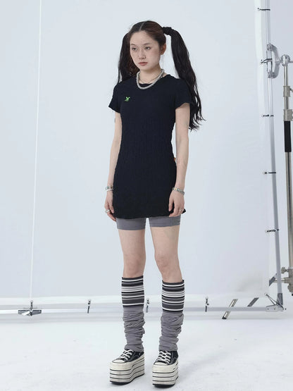 Summer Black Cropped Bubble Sleeve T-shirt Round Neck Top