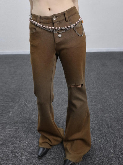 Summer Breeze Wide Leg Pants Yellow Green Distressed