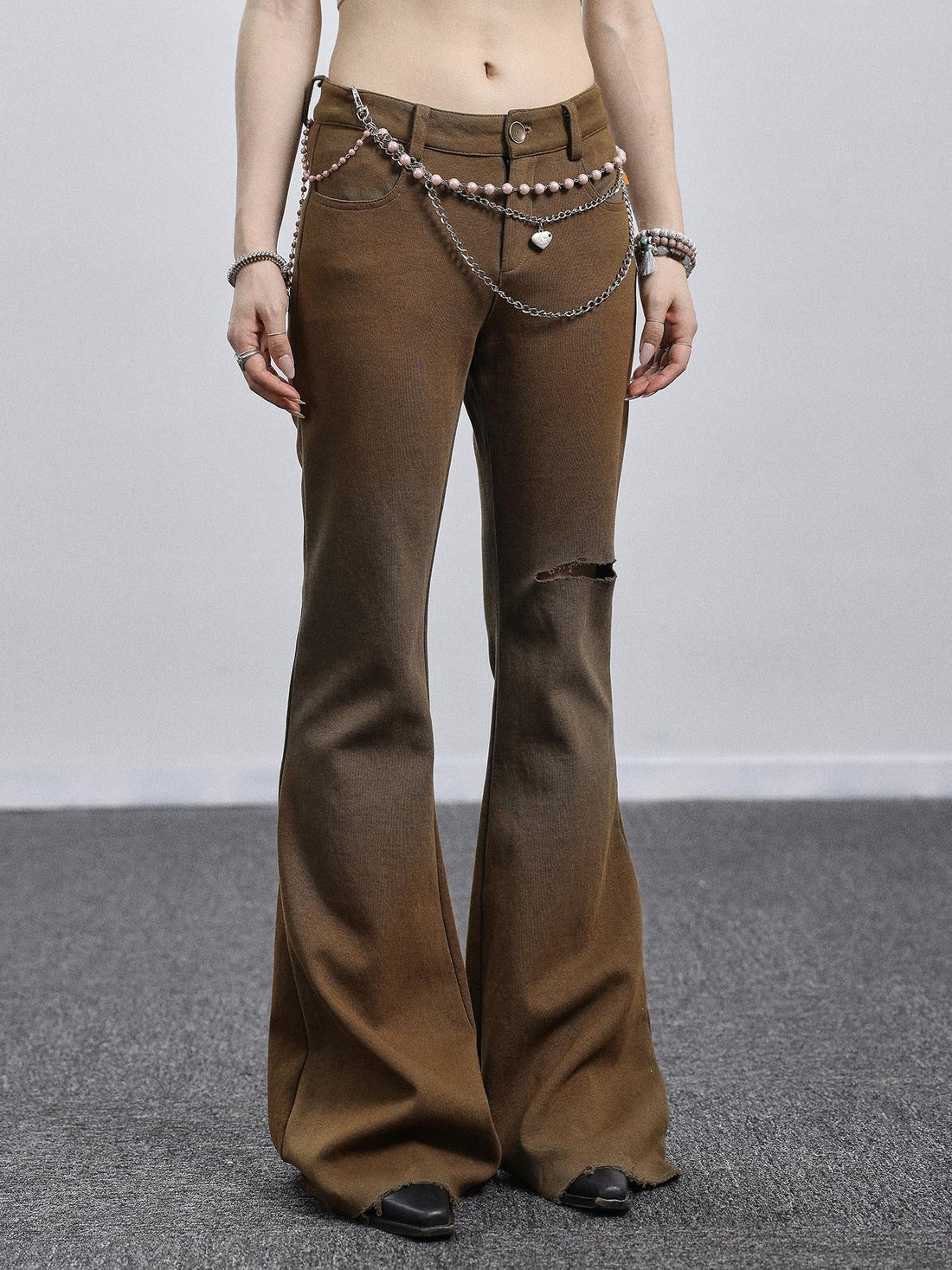 Achihara Summer Breeze Wide Leg Pants Yellow Green Distressed