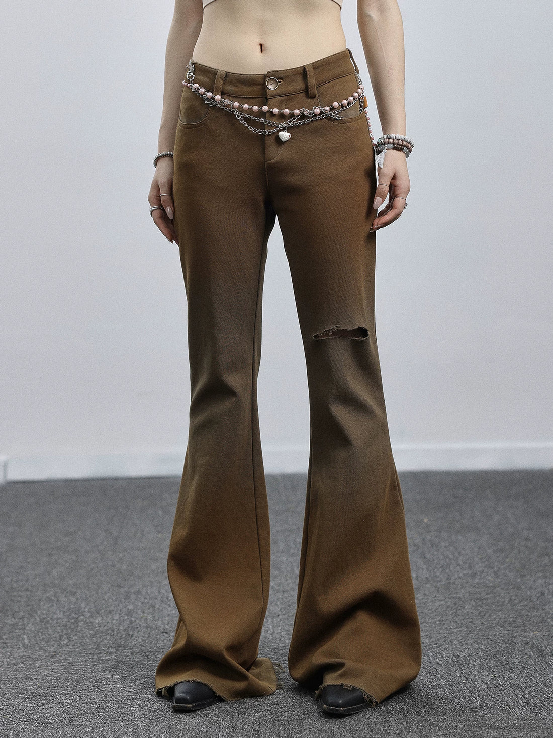Achihara Summer Breeze Wide Leg Pants Yellow Green Distressed-2