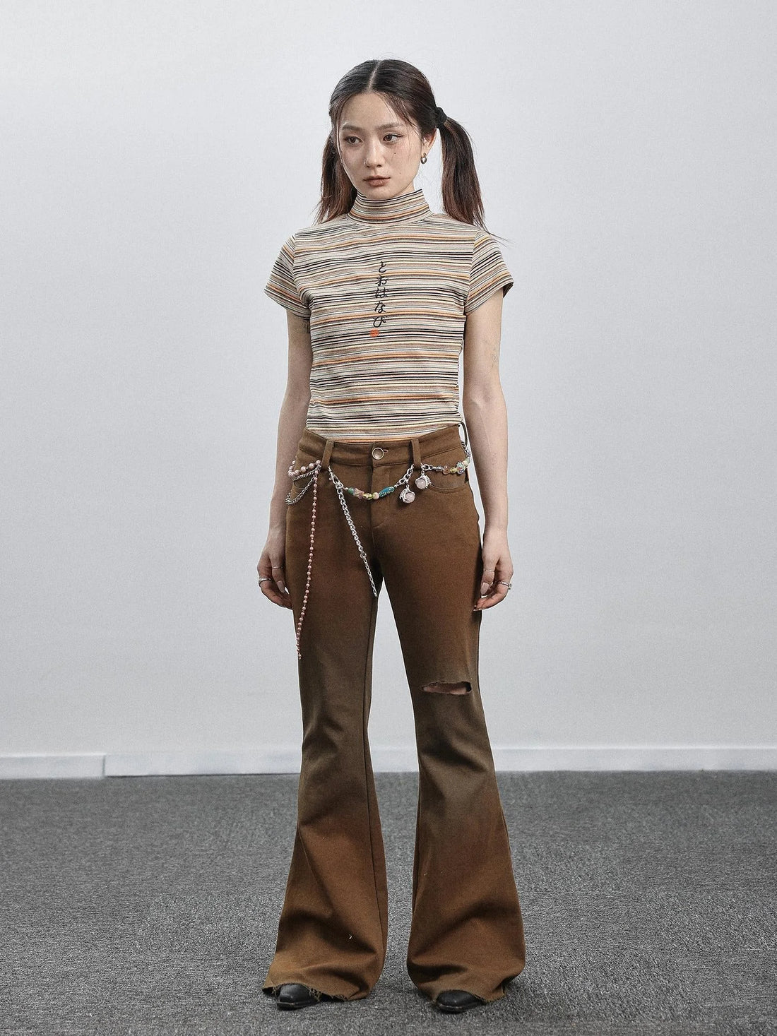 Summer Breeze Wide Leg Pants Yellow Green Distressed