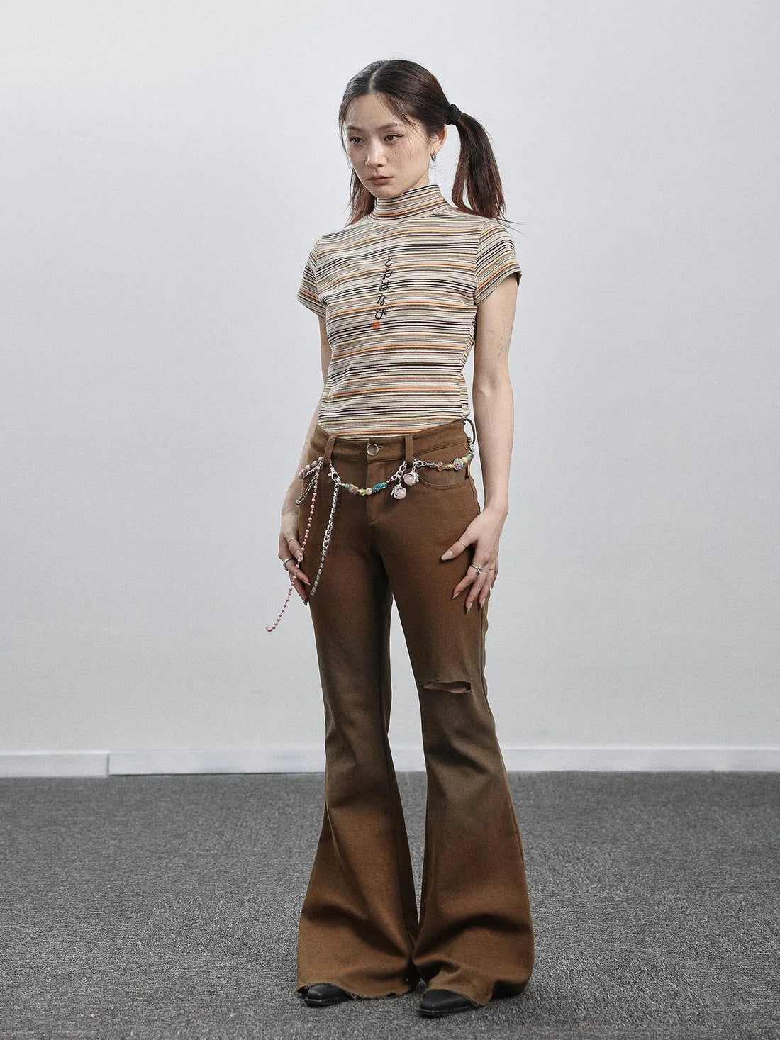 Summer Breeze Wide Leg Pants Yellow Green Distressed