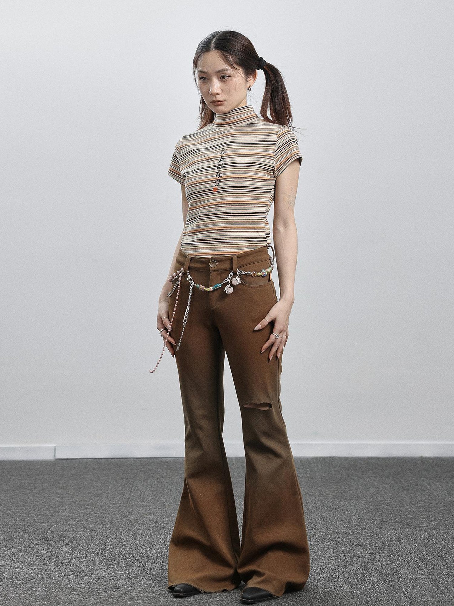 Achihara Summer Breeze Wide Leg Pants Yellow Green Distressed