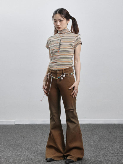 Achihara Summer Breeze Wide Leg Pants Yellow Green Distressed