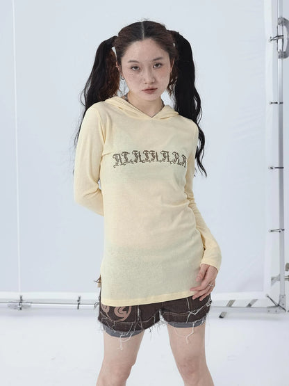 Summer Cool Long Sleeve Hooded Split Hem T Shirt