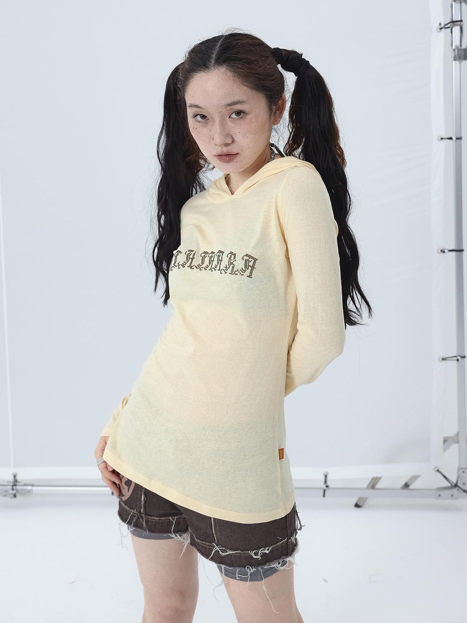 Achihara Summer Cool Long Sleeve Hooded Split Hem T Shirt