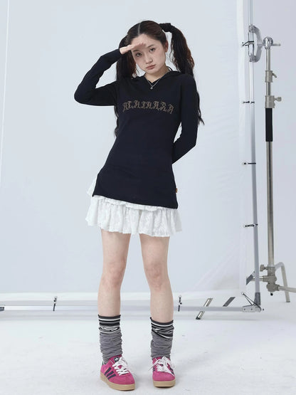 Summer Cool Long Sleeve Hooded Split Hem T Shirt