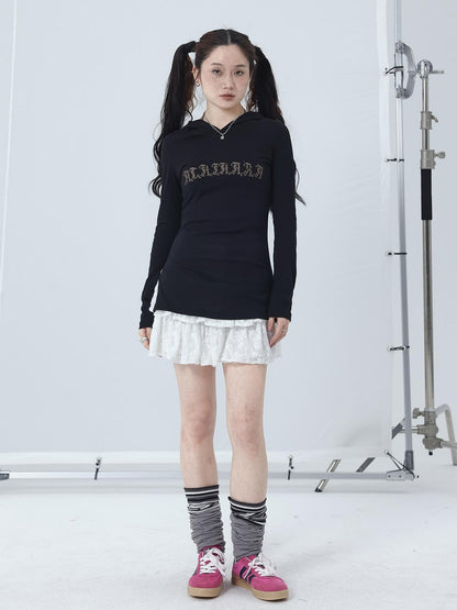 Achihara Summer Cool Long Sleeve Hooded Split Hem T Shirt