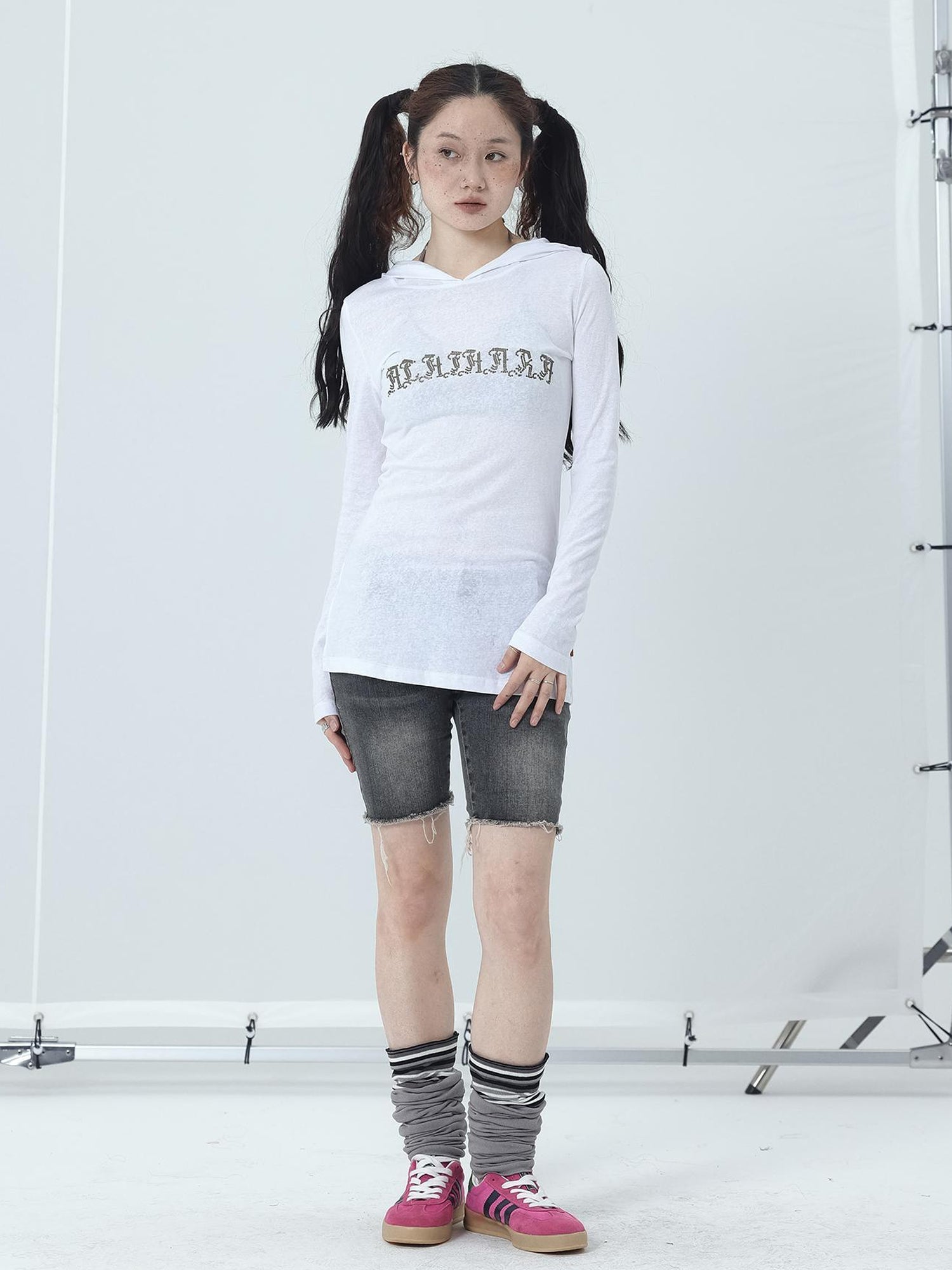 Achihara Summer Cool Long Sleeve Hooded Split Hem T Shirt