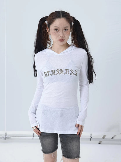 Summer Cool Long Sleeve Hooded Split Hem T Shirt