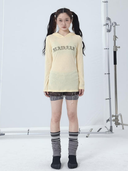 Achihara Summer Cool Long Sleeve Hooded Split Hem T Shirt