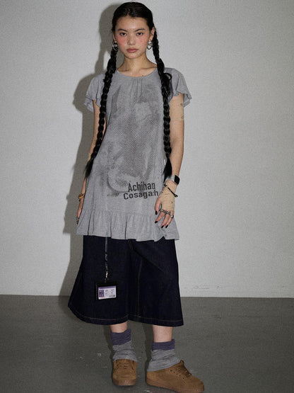 Achihara Summer Dream White Ruffle Hem T-shirt Dress