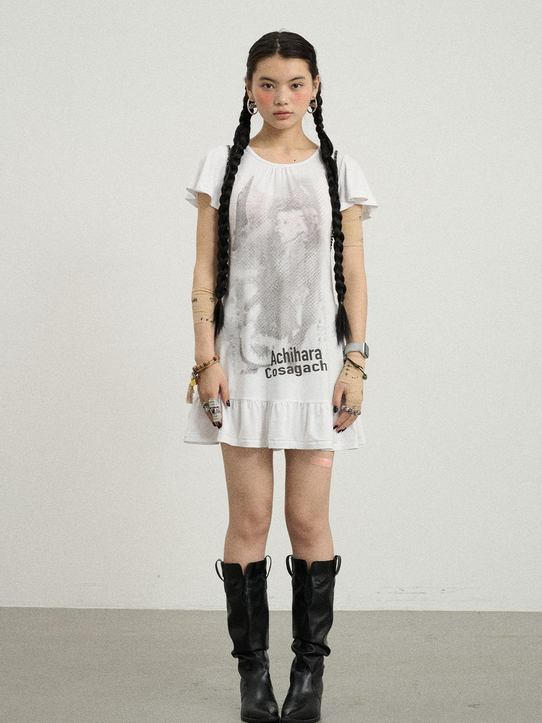 Achihara Summer Dream White Ruffle Hem T-shirt Dress
