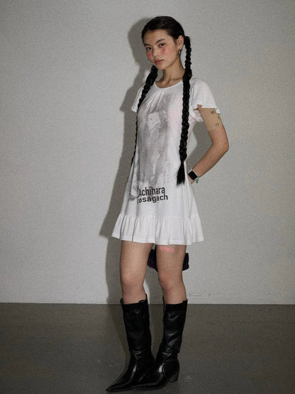 Summer Dream White Ruffle Hem T-shirt Dress