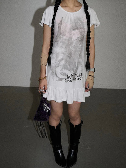 Summer Dream White Ruffle Hem T-shirt Dress