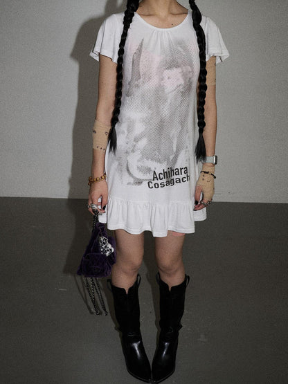 Achihara Summer Dream White Ruffle Hem T-shirt Dress