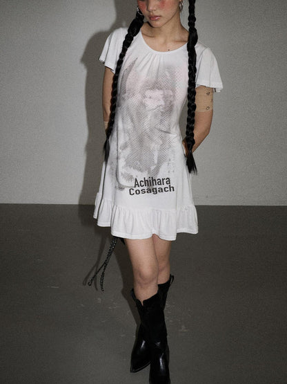 Achihara Summer Dream White Ruffle Hem T-shirt Dress
