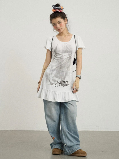 Summer Dream White Ruffle Hem T-shirt Dress