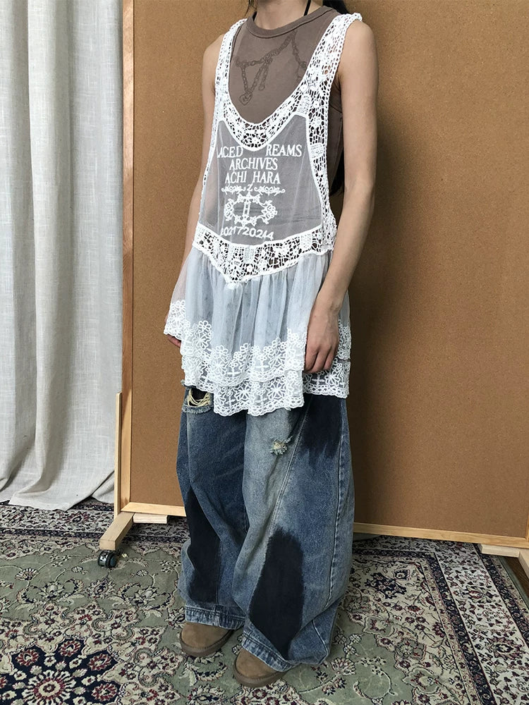 Achihara Summer Lace Strap Dress With Double Layer Hem-1
