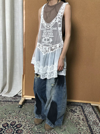Achihara Summer Lace Strap Dress With Double Layer Hem-1