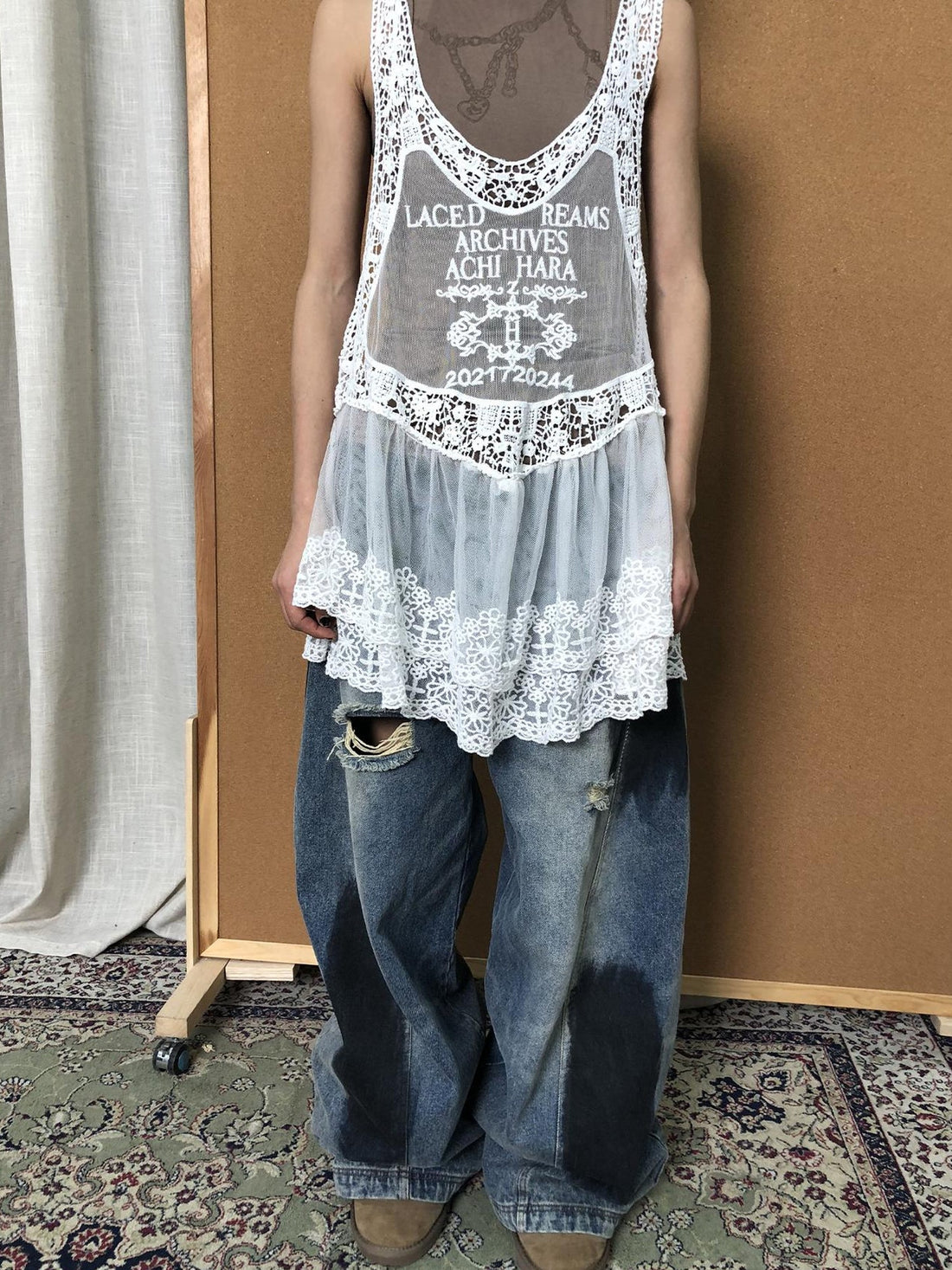 Achihara Summer Lace Strap Dress With Double Layer Hem