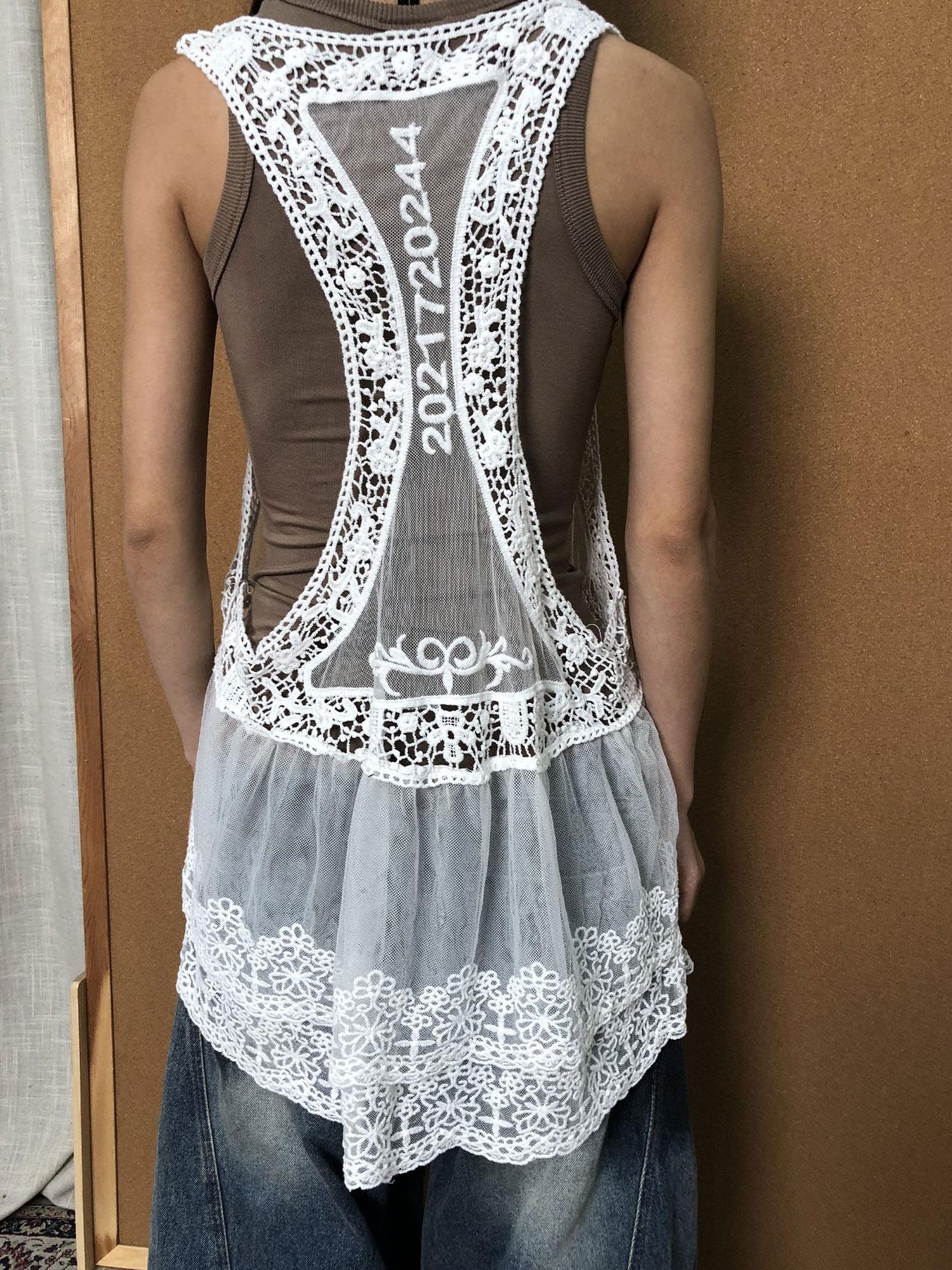 Achihara Summer Lace Strap Dress With Double Layer Hem