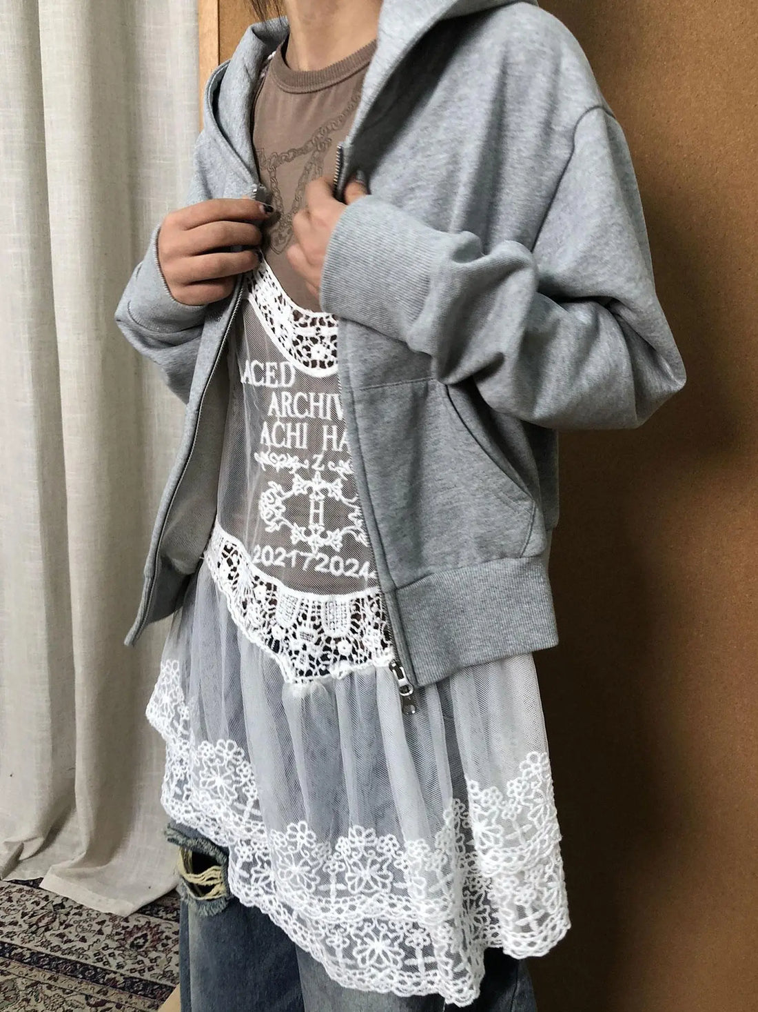 Summer Lace Strap Dress With Double Layer Hem