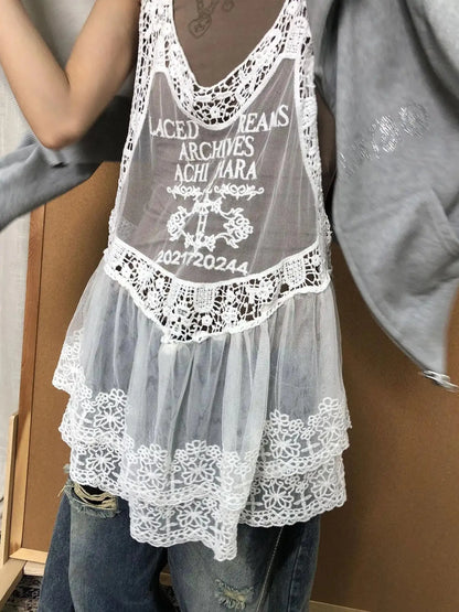 Summer Lace Strap Dress With Double Layer Hem