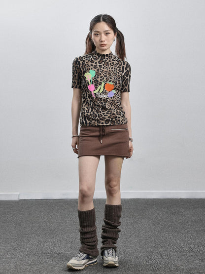 Achihara Summer Leopard Print Silk Blouse