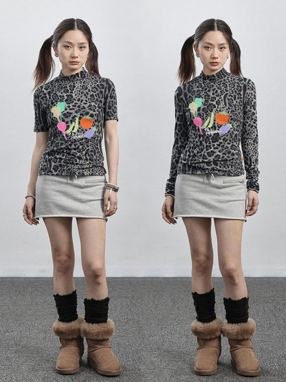 Achihara Summer Leopard Print Silk Blouse